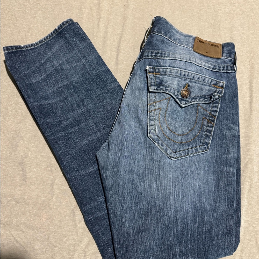True Religion Relaxed Blue Jeans with Natural Fading